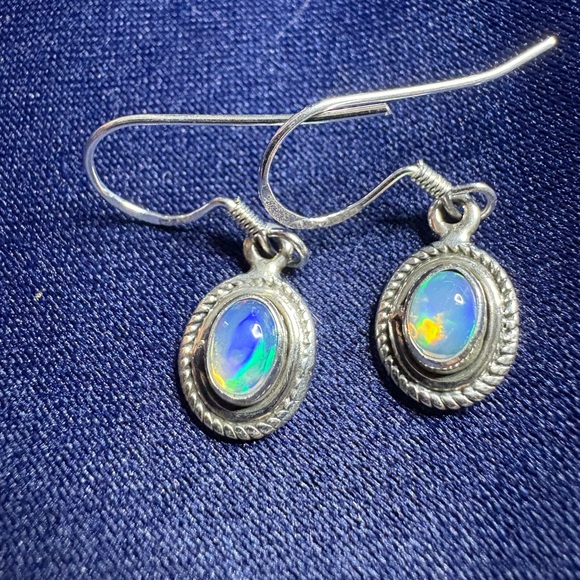 Australian Fire Opal Sterling Silver Dangle Earrings - Picture 1 of 7